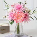 Nubry Fake Artificial Flowers in Vase,Faux Silk Dahlia Flower Bouquet Floral Arrangement Fake Plant Decor for Tables Centerpieces,Home Office Party Wedding Decor(Pink with Vase)