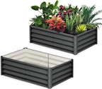 Galvanized Raised Garden Bed Outdoor, 2 Pcs 6x3x1FT Outdoor Large Planter Raised Beds Open Base with Safety Edge and Glove for Vegetables Flowers Ground Planter, Dark Gray