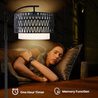 Arc Floor Lamp for Living Room,Farmhouse Floor Lamps with Remote Control & Dimmable Bulb,Black Rattan Boho Tall Standing Lamp for Bedroom Office