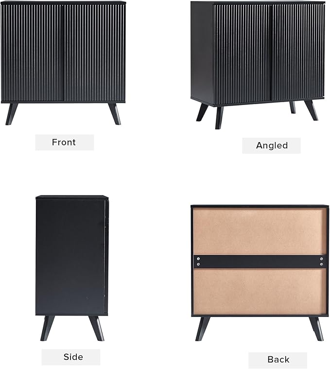 Modern Sideboard Buffet Cabinet Console Table, Accent Storage Cabinets Credenza Buffer Cabinet with 4 Fluted Doors for Kitchen Dining Living Room Entryway(Black)