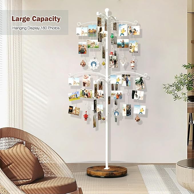Miratino 5FT Family Tree,Party Photo Display Tree, Picture Holder Stand,90 Clips Holder for 4x6, 5x7 Picture Polaroid Frames Hanging & Card Tree Holders (White)