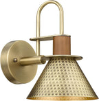 Barn Sconce Wall Lighting, HWH Gooseneck Wall Sconces Indoor Wall Lights, 1-Light Vanity Wall Lamp for Bathroom Bedroom Bedside Kitchen, Hammered Metal Shade, Antique Brass Finish, 5HZG74B BG