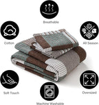 PANGUSHAN 100% Cotton Quilt Set Queen Size, Patchwork Plaid Queen Quilt Bedding Set Bedspreads, Farmhouse Lightweight Comforter Reversible Quilt, Brown/Green Bed Spread for Queen Bed, 3 Pieces