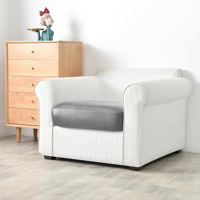 Yates Home PU Leather Couch Sofa Cushion Slipcover Water-Proof Elastic Chair RV Seat Covers Loveseat Sofa Furniture Protector Slip Cover for Seater Replacement in Living Room（Chair, Light Gray）