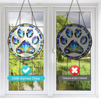 Paw Print Suncatcher Stained Glass Window Hanging - 8” Paw Print Stained Glass Suncatchers for Windows - Sun Catchers Indoor Window Catcher with Hooks and Chain - Dog Memorial Gifts for Mom Grandma