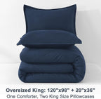 Litanika Navy Blue Comforters Oversized King Size, 3 Pieces Lightweight Solid Bedding Comforter Set, All Season Fluffy Bed Set (120x98In Comforter & 2 Pillowcases)