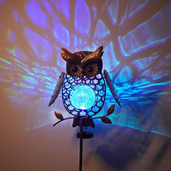HONGLAND Solar Lights Outdoor Decor Waterproof, Solar Owl Garden Decorative Stake, Whimsical Gardening Gifts for Women Mom, Owl Outdoor Lights for Yard Patio Lawn Decor
