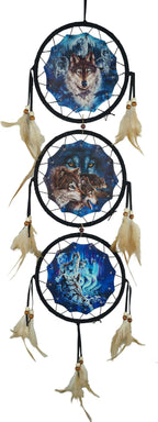 Remorelt Wolf Dream Catchers，3-Layer Circle Wall Hanging with Different Wolf Art for Wolf Lover Room Decor,Ideal Bedroom Wolf Home Decor,Dream Catcher for Boy Kids(DC01 6Inch Wolves)