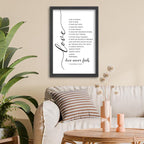 FZMHASLWW Love Is Patient Kind Wall Decor 24"×16" Love Never Fails 1 Corinthians 13 Bible Verse Sign Large Wood Framed Wall Hanging Art (Black)