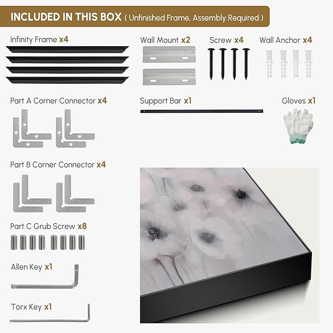 36"x72" Extra Large Framed Wall Art Soft White Poppies Watercolor Floral, Delicate Botanical for Home Living Room Bedroom Decor (Frame Assembly Required)