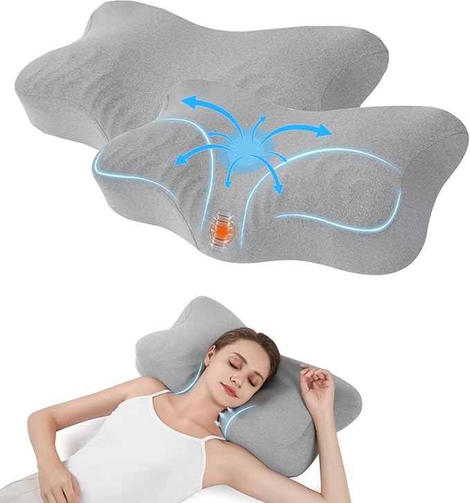 Cervical Pillow for Neck Pain Relief,Memory Foam Ergonomic Neck Support Pillow for Side Back&Stomach Sleepers with Pillowcase,Contour Best Bed Anti-Snoring Pillows for Sleeping-2Pack