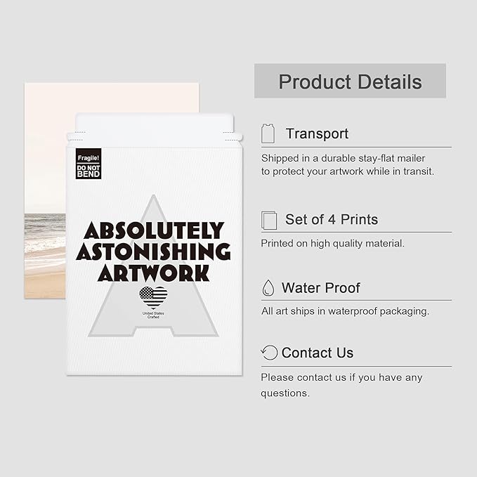 SIGNWIN Poster Bathroom Decor, Wall Art Room Decor Multicolor for Living Room, Bedroom, Office White Minimalist Ocean Beach Seashore Landscape Nature Wilderness Realism Landscape - 12"x16"x4