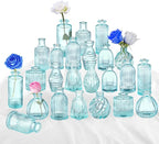 Bud Vases in Bulk 24, Blue Glass Vase, Small Vases for Flowers, Modern Ribbed Glass Bud Vase Wedding Flower Vase Blue Decor Baby Shower Party Centerpieces Home Room Table Decorations