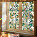 Window Film, Stained Glass Window Privacy Film, Rainbow White Flowers Double Sided Non-Adhesive Window Cling Stickers for Home Office Living Room Glass Windows Door Decor 16.93 x 39.37 Inch
