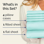 Cal King Sheets Set 6 Piece - Includes 4 Pillowcases - Bed Sheets Cal King Size - Soft Hotel Luxury Bedding - Cooling, Comfy & Breathable - 1 Flat & 1 Fitted & 4 Pillowcases w/ Deep Pockets - Spa Blue