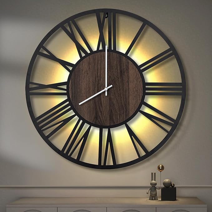 LEIKE Large Wall Clocks with Night Light Battery Operated,Silent Non Ticking,Rustic Modern Big Wood Clock for Living Room, Bedroom,Kitchen,Farmhouse,Office,Home Decor-30 Inch(Roman Numerals)