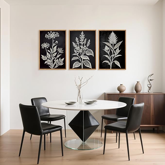 HPNIUB Vintage Floral Framed Canvas Wall Art Set, Minimalist Botanical Wall Decor, Nature Inspired Wildflower Leaf Wall Painting, Farmhouse Neutral Artwork for Living Room, Bedroom, Office-16 x24 x3