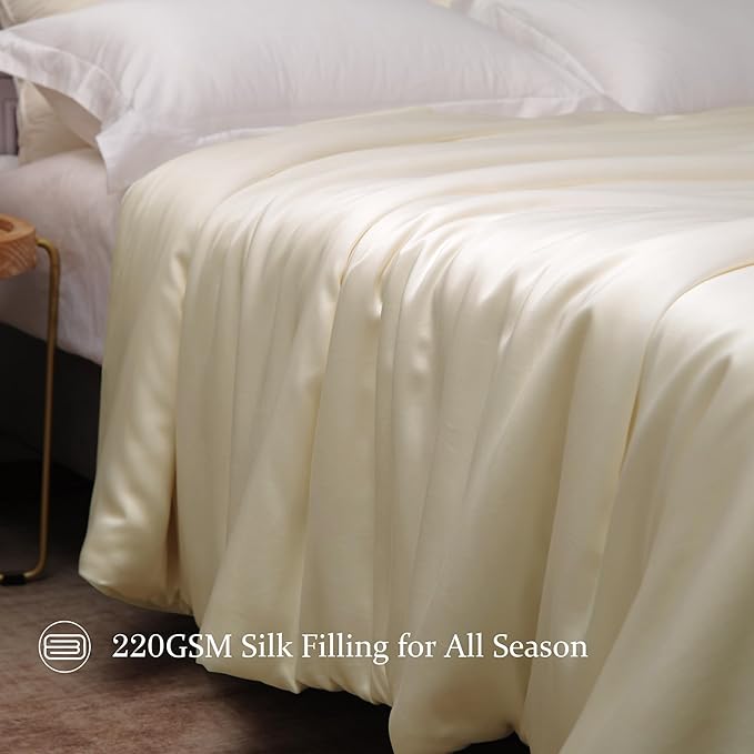 CUDDLE DREAMS Silk Filled Comforter for All Season, Detachable Tencel Duvet Cover for Easy Care, Naturally Breathable (Ivory, King)