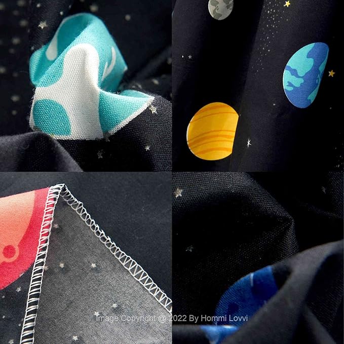 Space Planets Print Kids Bed Canopy, Girls Princess Canopy Dreamy Room Decor, Soft Hanging Reading Nook Play Tent Canopy, Extra Large Full Size Bed Canopy with String Light