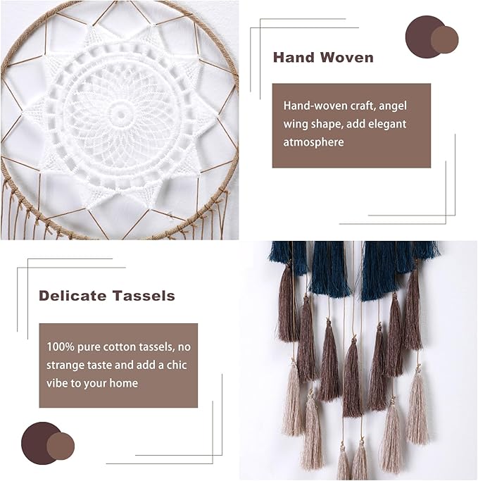 Macrame Dream Catcher Wall Hanging - Large Dreamcatchers Boho Chic Wall Decor, Handmade Tassels Ornament Colorful Room Decor for Bedroom, Blessing Gift for Girls Kids Women (Blue Mix)