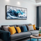 PHAOHUAXM Large Canvas Wall Art For Living Room Wall Decor For Bedroom Ocean Inspiration Wall Pictures Office Mural Decorations Posters Blue Wave Paintings Modern Home Decor Black Framed 24x48 In