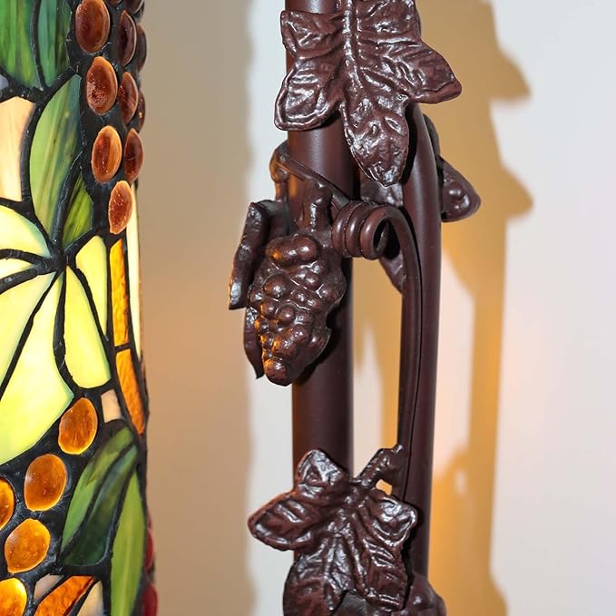 Bieye L10399 Grapes Tiffany Style Stained Glass Long Cylinder Table Lamp, Floor Lamp, 33-inch Tall