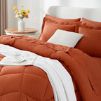 CozyLux Full Size Comforter Sets Burnt Orange - 7 Pieces Bed in a Bag Full, Luxury Soft Bed Set for All Seasons, Bedding Set with Down Alternative Comforter, Sheets, Pillowcases & Shams, Terracotta