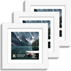 5x5 Picture Frame with Real Glass - Display Pictures 4x4 with Mat or 5 x 5 without Mat, Photo Frame for Wall or Table Top Display(White, 3 Pack)