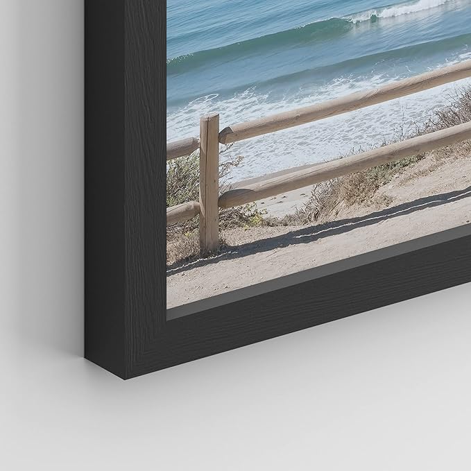 SIGNWIN Framed White Aerial View Blue Ocean Wave Beach Shore Wall Art, Set of 4 Landscape Colorful Wall Decor Prints, Nature Wilderness Wall Décor for Living Room, Bedroom - 12"x16" Black