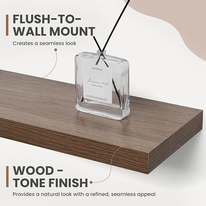 48 Inch Floating Shelves, 8 Inch Deep Floating Shelves for Wall, Hanging Shelf with Invisible Brackets, Deep Shelves for Bathroom, Bedroom, Living Room, Walnut, Set of 1