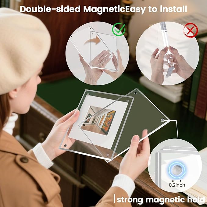 JOHOUSE 2 Pack 5 x 7 Acrylic Picture Frames, Double Sided Magnetic Photo Frames Self Standing Frameless Transparent for Desktop Display Gifts for Women