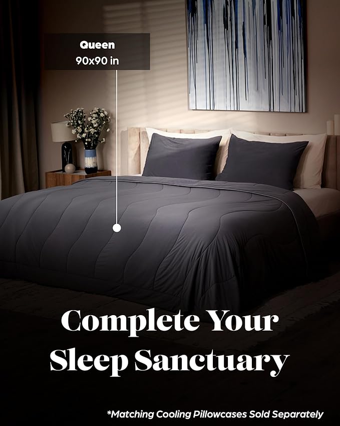 Cooling Comforter Blanket for Hot Sleepers, Full/Queen Soft Cooling Blanket, Double-Sided Cool Bedding for Night Sweats, All-Season Breathable Lightweight Comforter w/Premium Gift Box 90''x90'' Grey