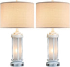 25" Rustic Table Lamps Set of 2, Vintage Nightstand Lamps with 2 USB Ports, Farmhouse Antique White Desk Lamp with Glass Night Light for Living Room Bedroom Dorms, 4 Bulbs Included