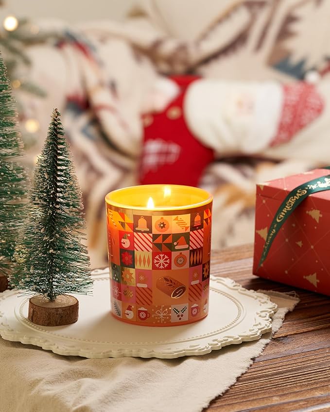 M&SENSE Authentic Gingerbread Christmas Candle, 9.9oz 55 Hours Long Lasting Burn Caramel Cinnamon Scented Natural Soy Wax Candle for Home Decor, Autumn Scent Christmas Gift for Family Friends