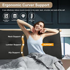 Large Triangular Headboard Pillows Long Backrest Positioning Support Bolster Cushion for Daybed Fluffy Quality Plush Body Wedge Pillow with Removable Cover(Black-Queen-59x8x20in)