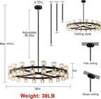 Modern Black Crystal Chandelier,36" K9 Crystal Chandeliers for Dining Room Over Table,Wagon Wheel Chandeliers for Dining Room,Living Room,Foyer,Includes 36XG4 Bulbs