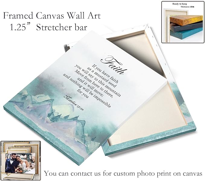 ART Christian Canvas Wall Decor Mountains Canvas Poster for Living Room Bedroom Decorations Modern Picture Poster Painting Home Décor, Bible Verse, Matthew 17:20 Faith