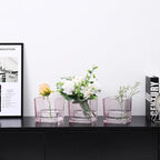 Square Glass Vases Set of 9, 4"x 4"x 4" Flower Vases for Centerpieces, Pink Glass Vase for Flowers, Small Vase for Wedding, Party, Home Office Decoration