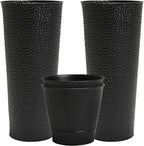Worth Garden 2-Pack 28" H. Metal Planter with 2X Inside Pots - Hand-Hammered Texture Tall Narrow Tapered Plant Pots - Large Handcrafted Flower Pot for Indoor Outdoor, Deck, Patio, Front Porch (Black)
