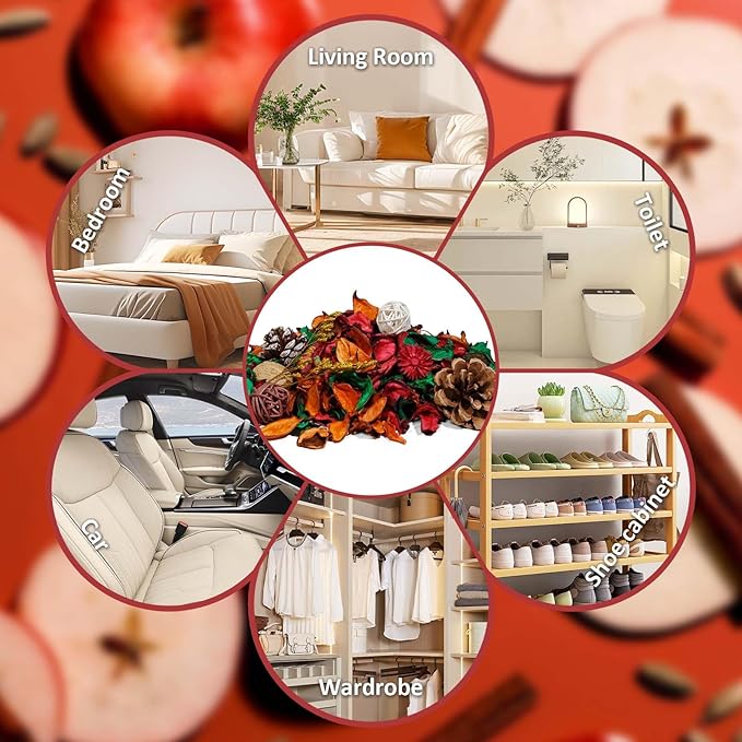 STRN Potpourri Bowl Filler – Cinnamon&Apple Scented Dried Flower Bags, Bowl Vase Filler, Decorative Potpourri for Vase or Bathroom – Long-Lasting Fresh Aroma Gift for Home Decor