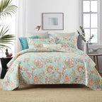 Cotton Bedspread Bedding Coverlet Quilt Sets, Reversible Vintage Branch Floral Bedspread comforters, (Vintage Floral Blue Pattern, King Size)
