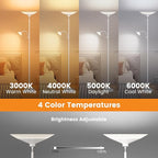 Upgraded 2-Light Torchiere Floor Lamp - 34W Color Changing Standing Lamp with Remote, Rotatable Floor Reading Light, Modern Standing Light with for Living Room Bedroom Office, White