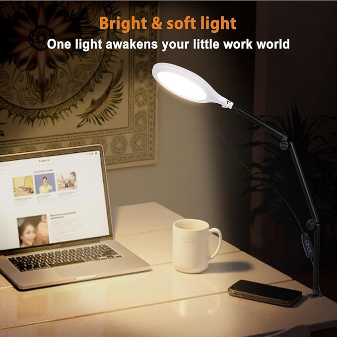 Desk Ring Light with Stand, 10" LED Desk Ring Light with Clamp, 360°Rotate & Flexible Height Full-Screen Overhead Ringlight for Video Recording, TikTok, YouTube, Live Streaming, Content Creation