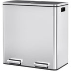 Arlopu 16 GallonStainless Steel Trash Can, 60L Dual Compartment, Metal Kitchen Step Recycle Bin, Metal Double Dustbin, in-Home Garbage Rubbish Can W/Removable Liner Buckets (Silver)