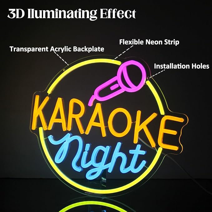 Karaoke Night Neon Sign Music Room Decor Karaoke Bar LED Sign for Wall Decor Karaoke Live On Air Neon Lights Signs Bar Open Neon Wall Light for Music Studio Game Room Decor