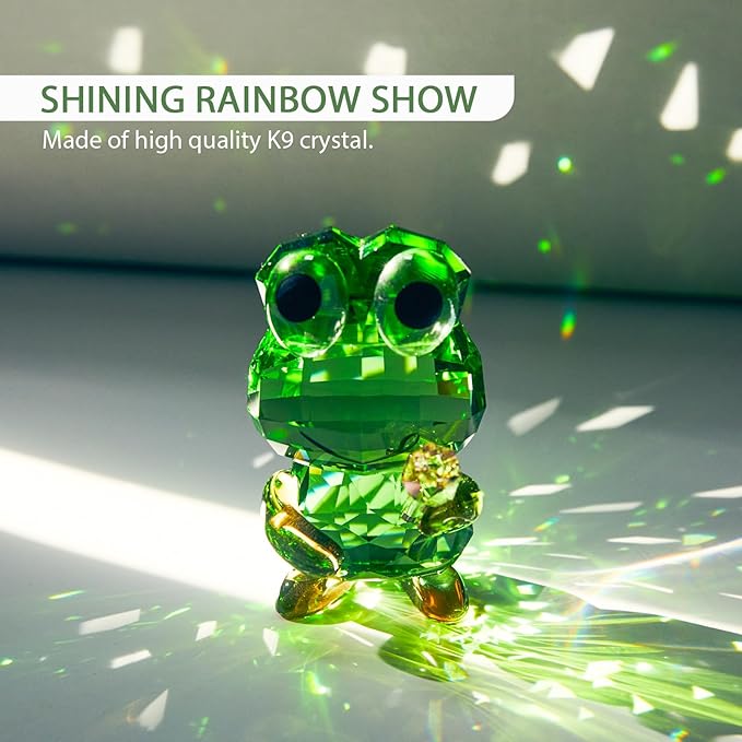 Crystal Frog Figurine - Glass Animals Desk Decor & Home Office Ornament, Collectible Art Gifts for Frog Lovers