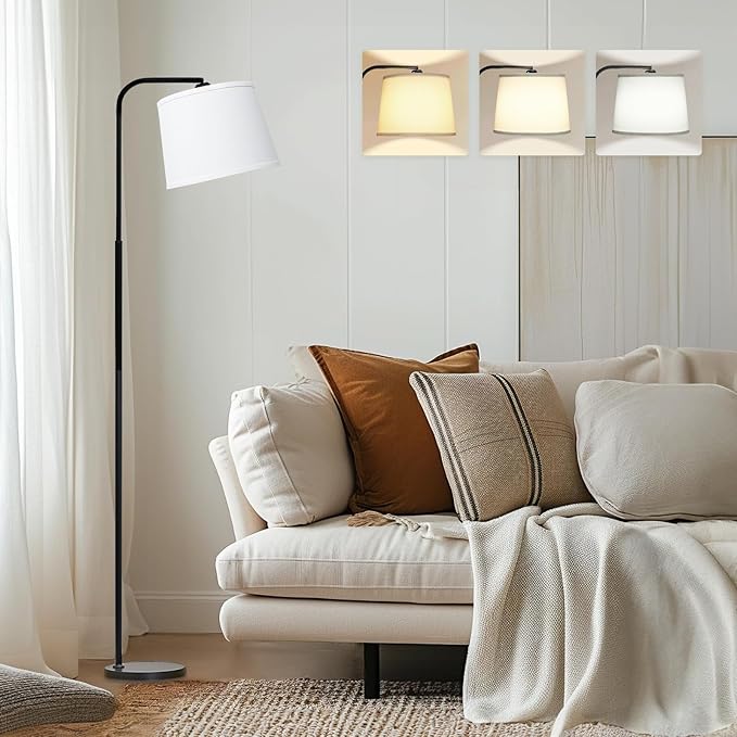 AKASUKI Floor Lamp for Living Room with 3 Color Temperatures, Foot Switch Standing Lamps for Living Room, Bedroom, Office, Arc Mordern Floor Lamp with 9W LED Bulb Included