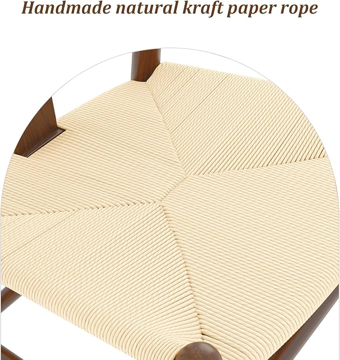 Wishbone Chair Natural Solid Wood Dining Chair/Hans Vegner Y Chair Rattan and Wood Accent Armrest Chairs (Ash Wood - Walnut)