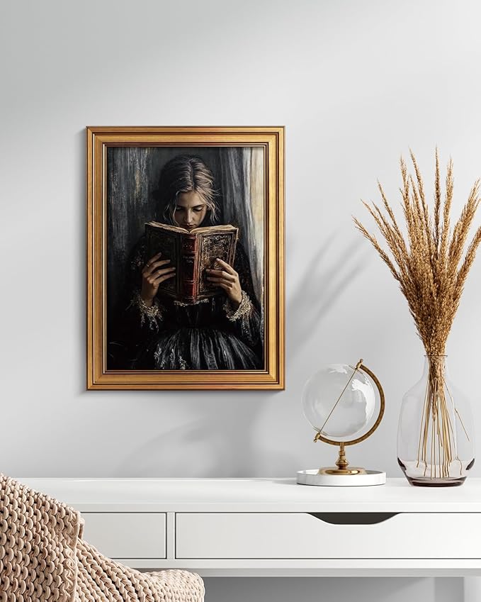 HUARCEY Gold Framed Wall Art for Living Room, Portrait Painting Prints, Vintage Wall Decor for Kitchen, Gothic Bedroom Wall Art for Home Office Magic Scripture 16L x 12W