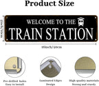 Rustic Train Station Sign Vintage Metal Tin Sign Welcome To The Train Station Signs Train Decor Home Bar Pub Poster Wall Art Decorative 4x16 Inch